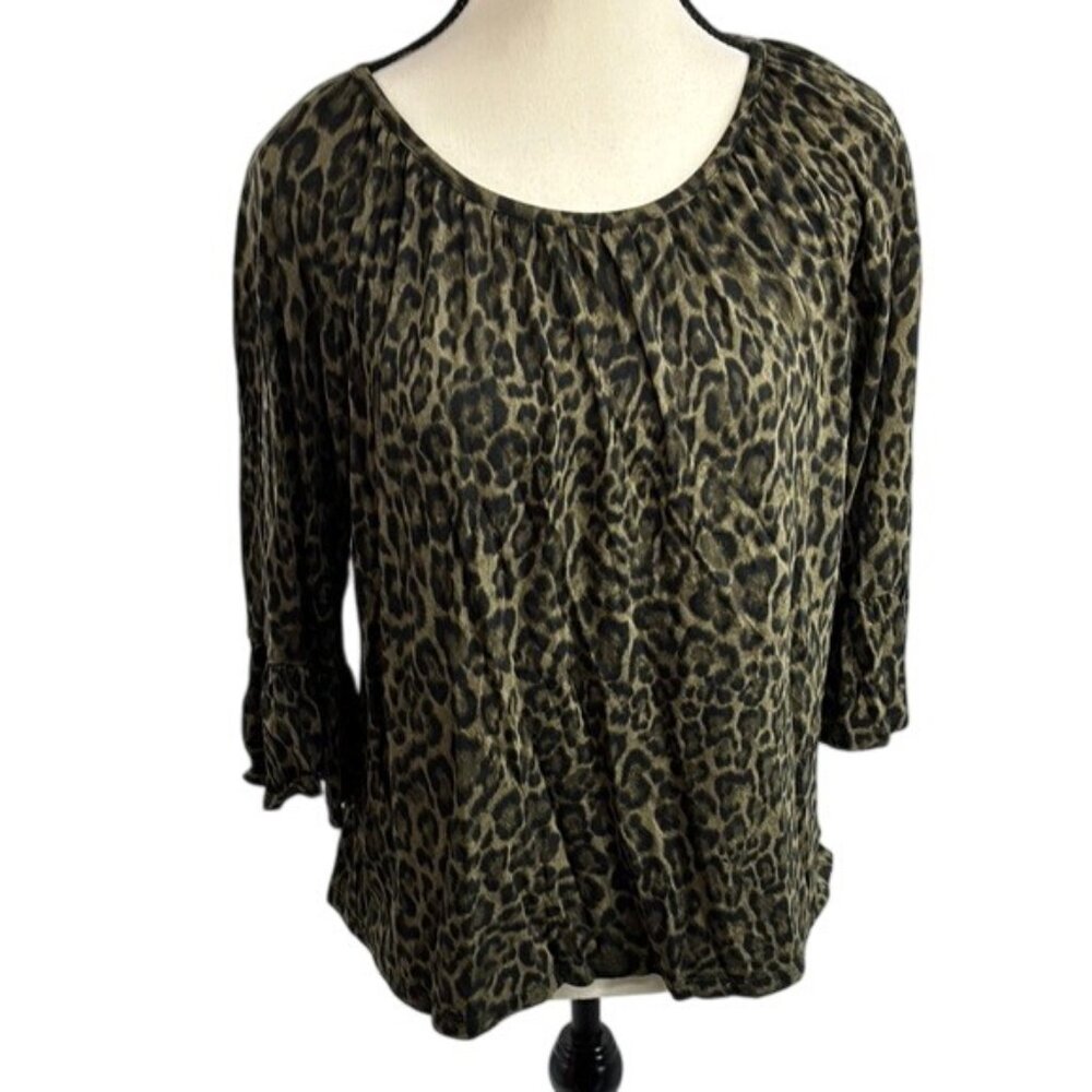 Michael Kors Womens Leopard Print Top Animal Print 3/4 Sleeve Size S